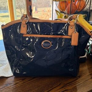 Coach Peyton 2012 Patent Leather Tote Navy and Tan